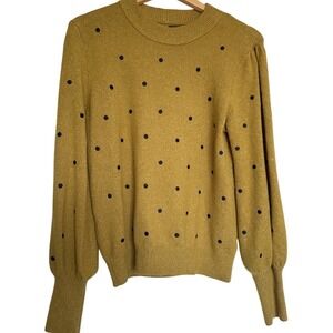 Who What Wear Gold/Yellow Polka Dot Balloon Sleeve Knit Sweater Crew Neck Size M